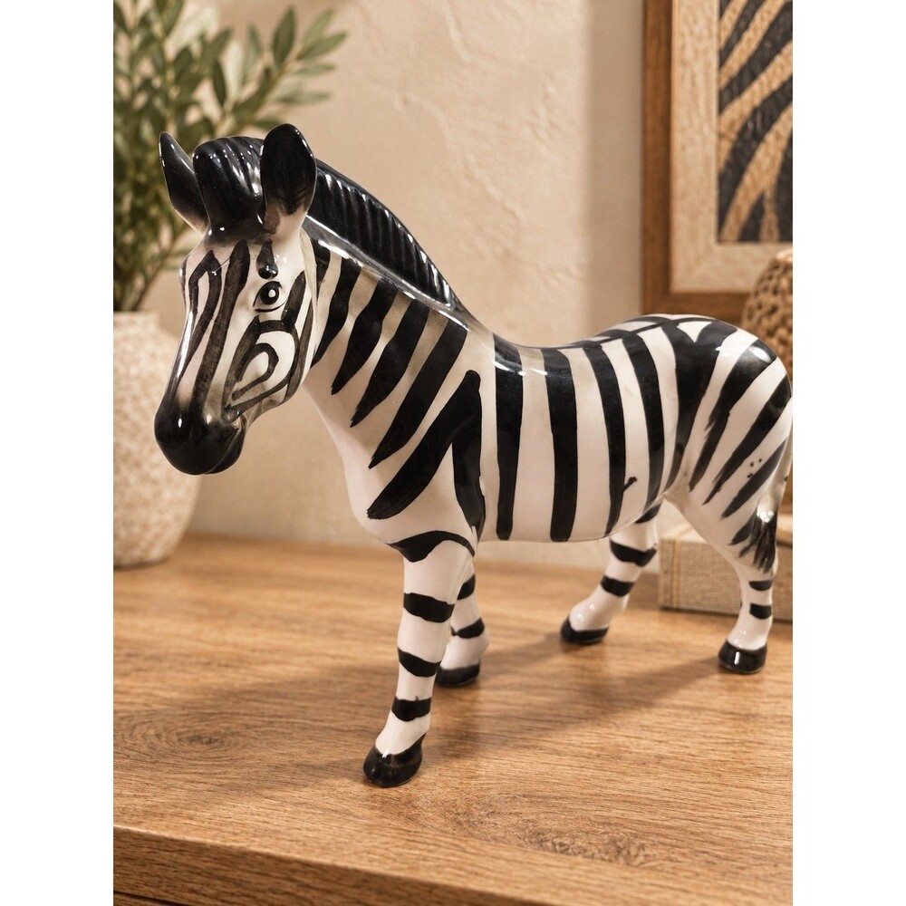 VINTAGE CERAMIC ZEBRA FIGURINE, 8" TALL, 8.5" LONG